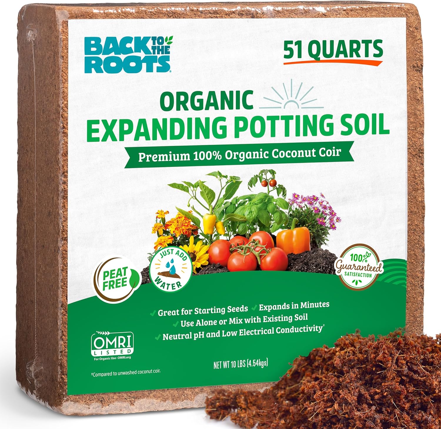 Back to the Roots Organic Coir, 51 Quart Expanding Soil, Great for Seeds and Potting